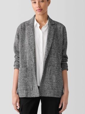 Eileen Fisher Organic Cotton Classic Tweed Open Front Tweed Blazer Size PS